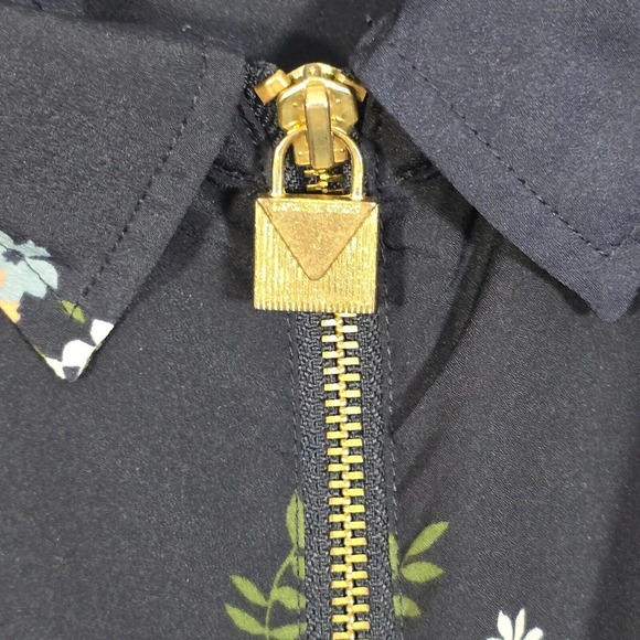 Michael Kors Blouse Womens 3X Blue Floral Zip Front Roll Tab Sleeve Office - Picture 4 of 12